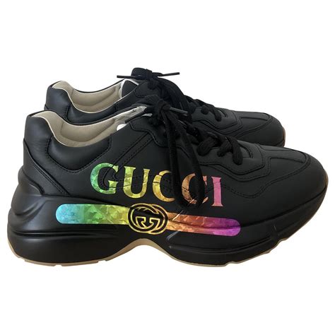 rhyton gucci logo leather sneaker sale|rhyton gucci black snakeskin.